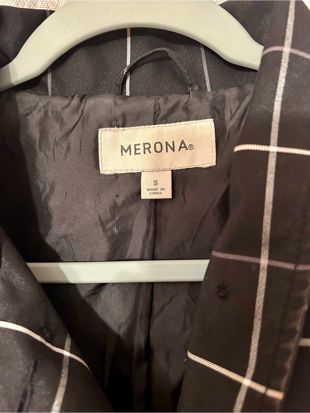 Merona Black Windowpane Belted Trench with White Grid Small - Picture 4 of 6
